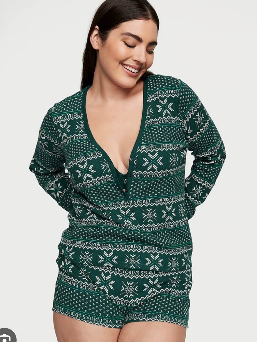 VS Waffle Thermal PJ Set, Green Fair Isle Sz L